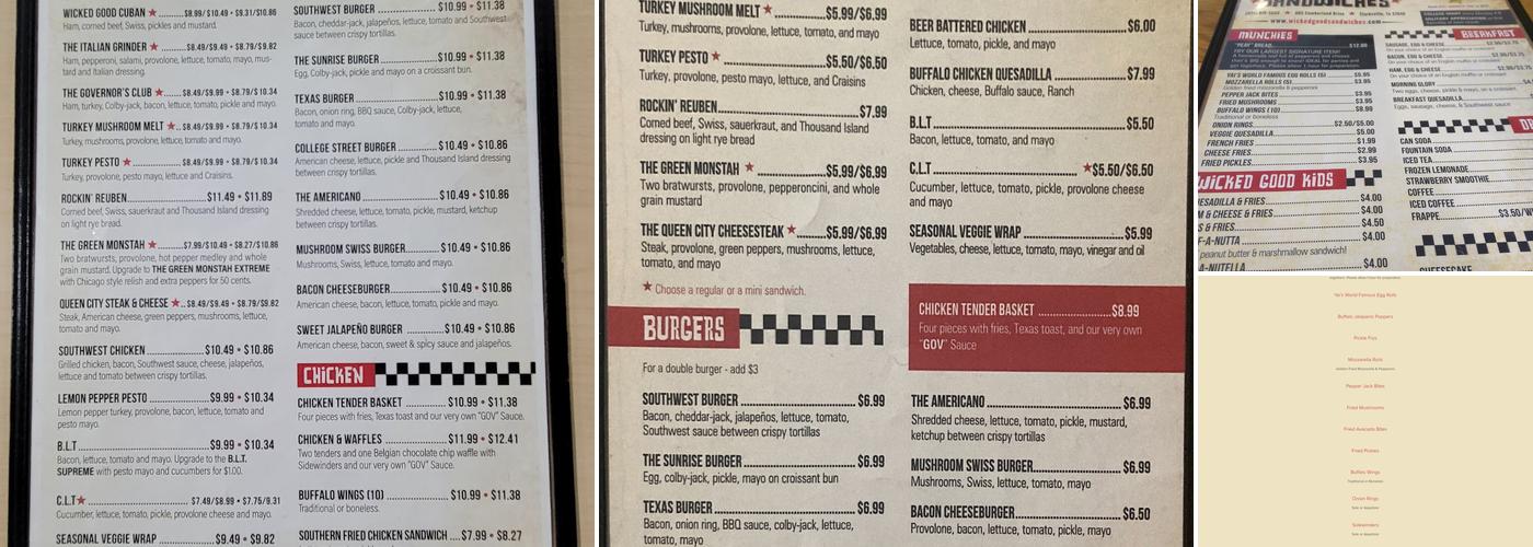 Wicked Good Sandwiches Menu