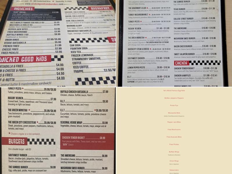 Wicked Good Sandwiches Menu