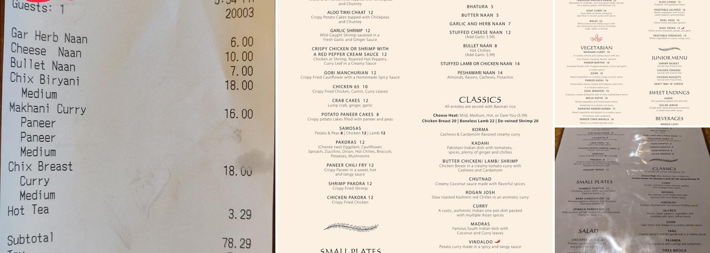 Tandoor Indian Bistro Menu