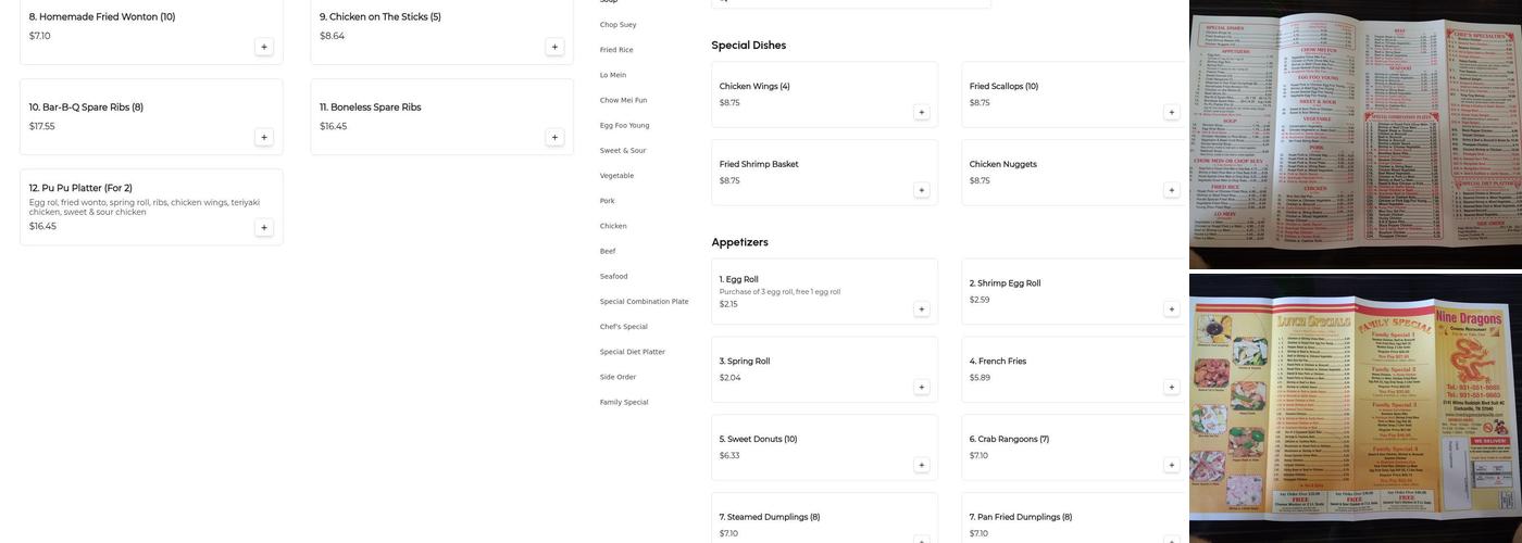 Nine Dragons Menu