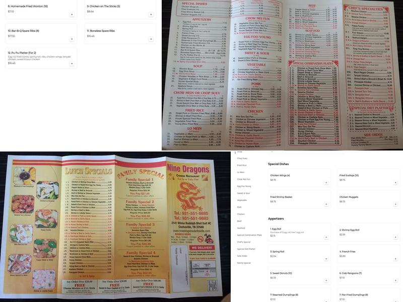 Nine Dragons Menu