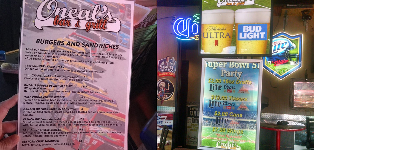 Oneal's Bar & Grill Menu