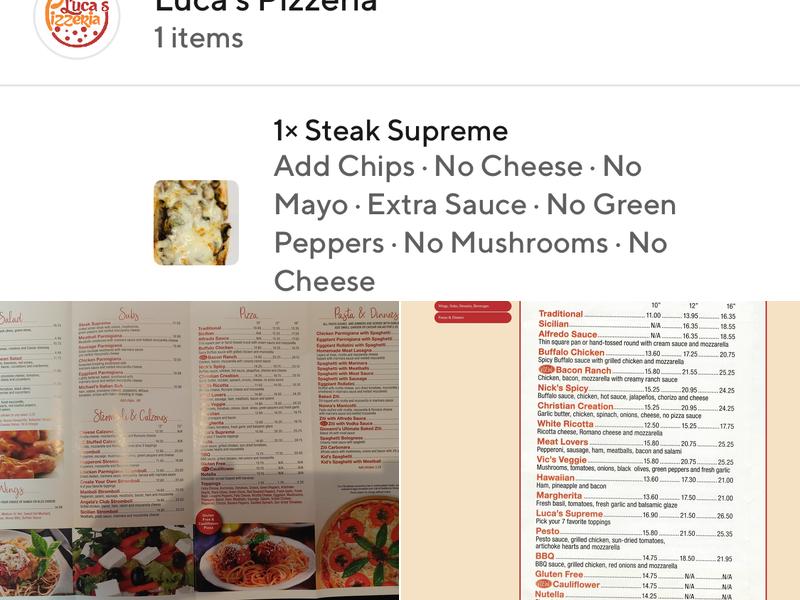 Luca's Pizzeria Menu