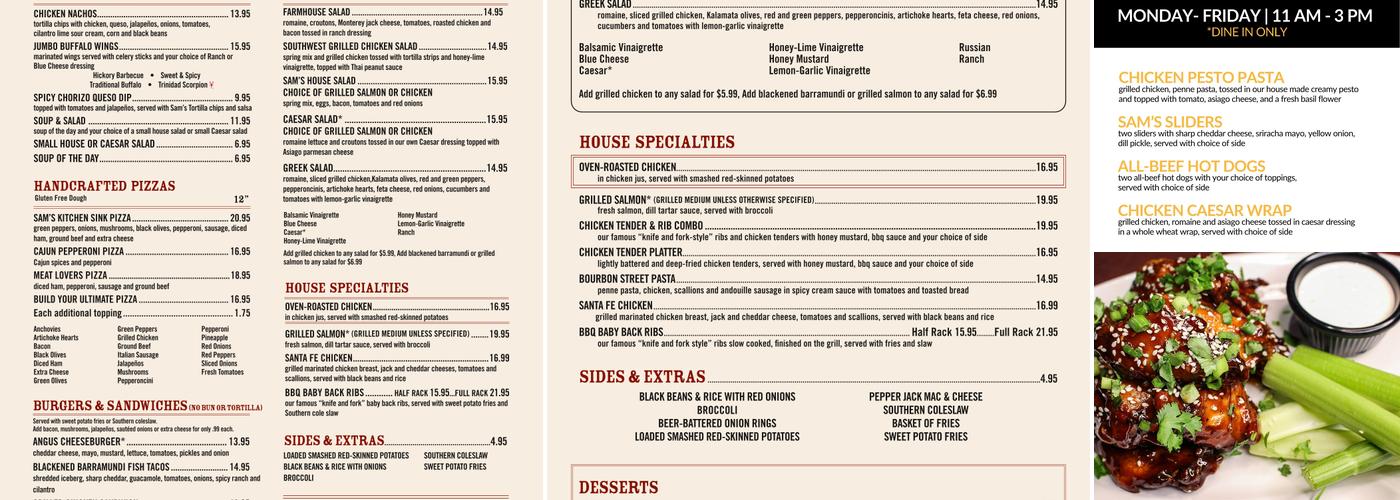 Sam's Place - Murfreesboro Menu