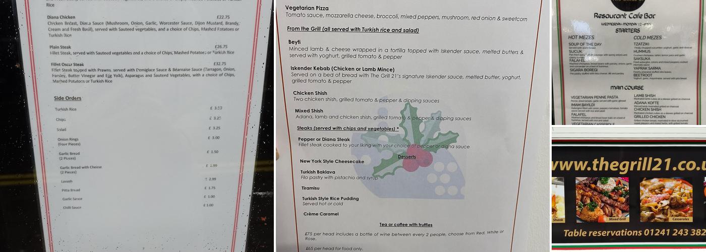 The Grill21 Restaurant Menu