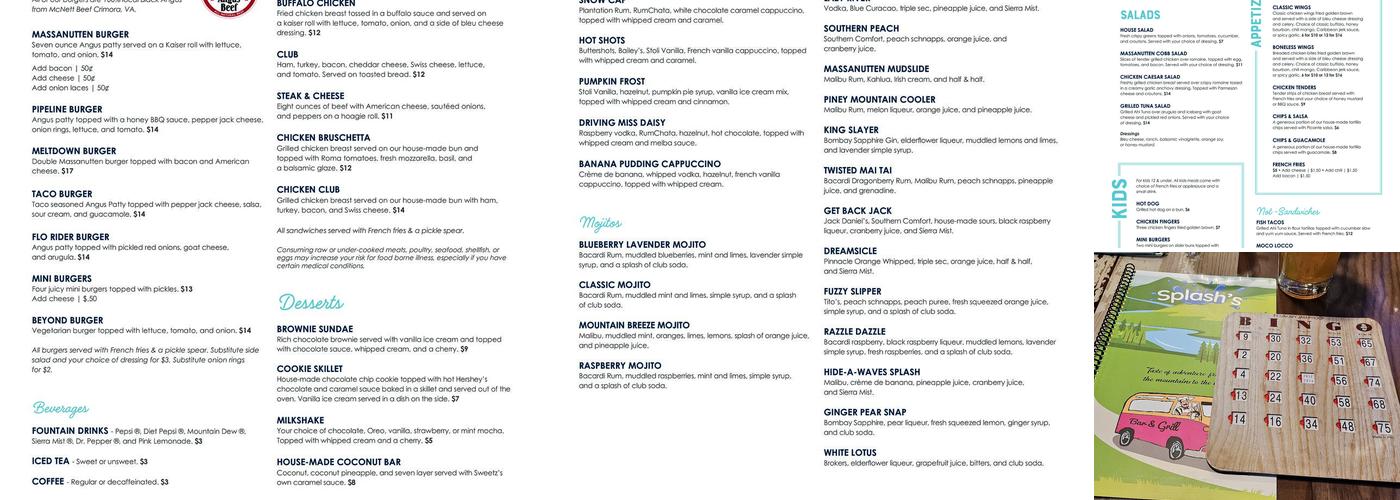 Splash's Bar & Grill Menu