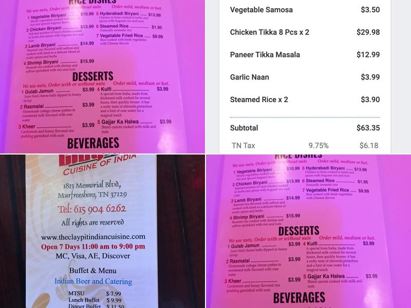 The Clay Pit Indian STREET FOOD Menu