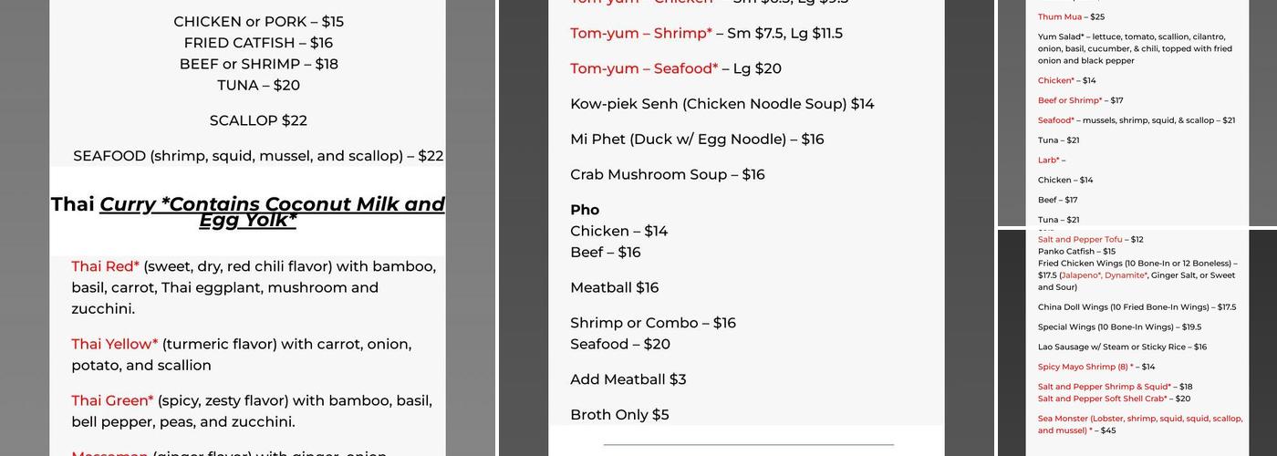 Pad Thai Cafe Menu