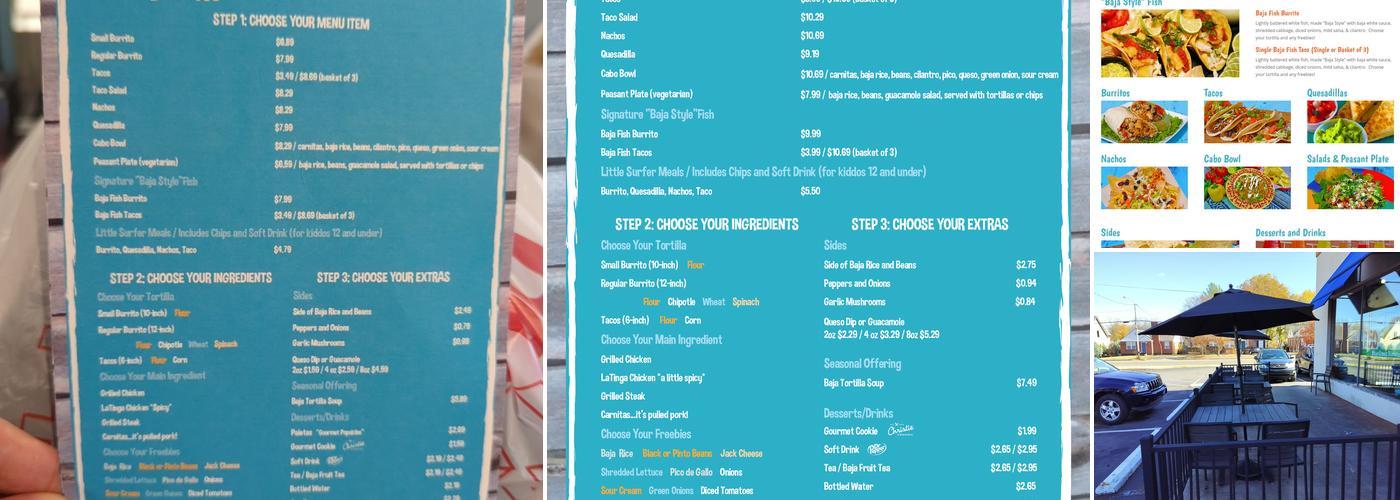 Blue Coast Burrito Menu