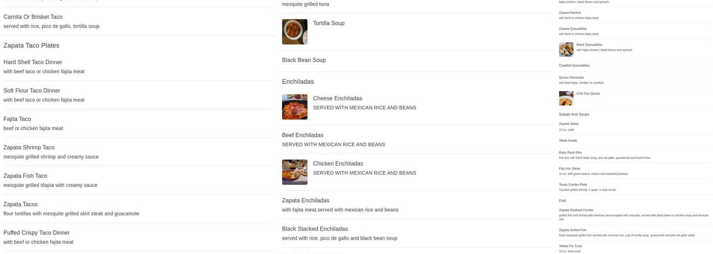 Zapata's Menu