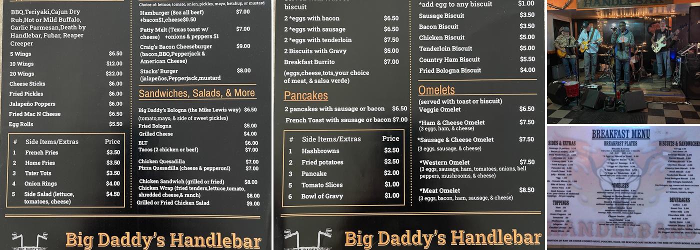 Big Daddy's Handlebars Menu