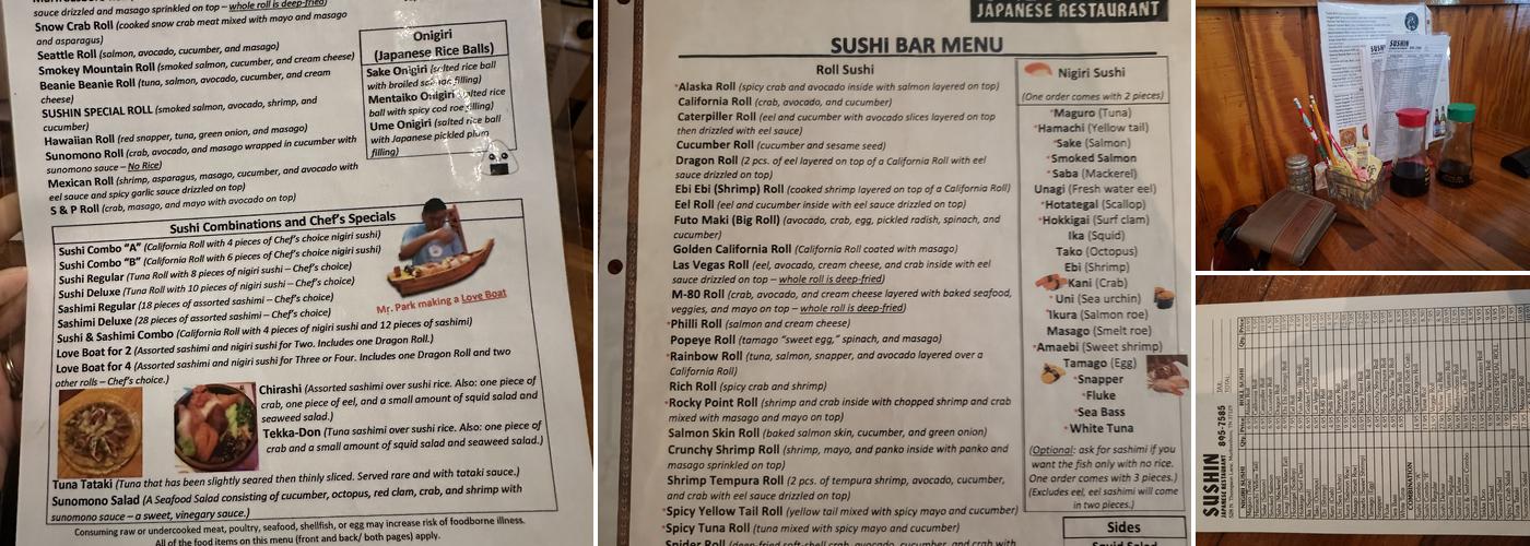 Sushin Menu