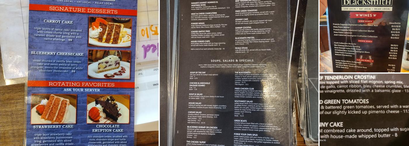The Blacksmith Restaurant Menu