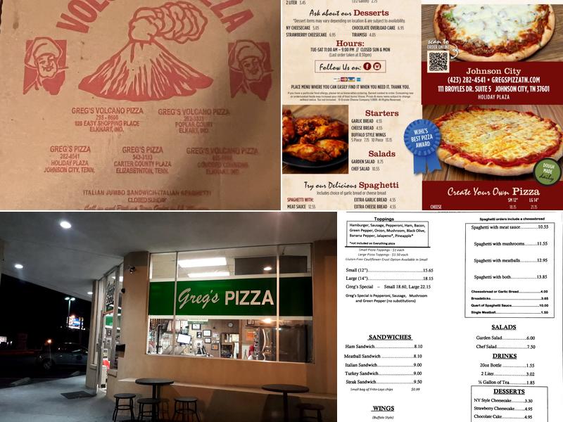 Greg's Pizza Menu