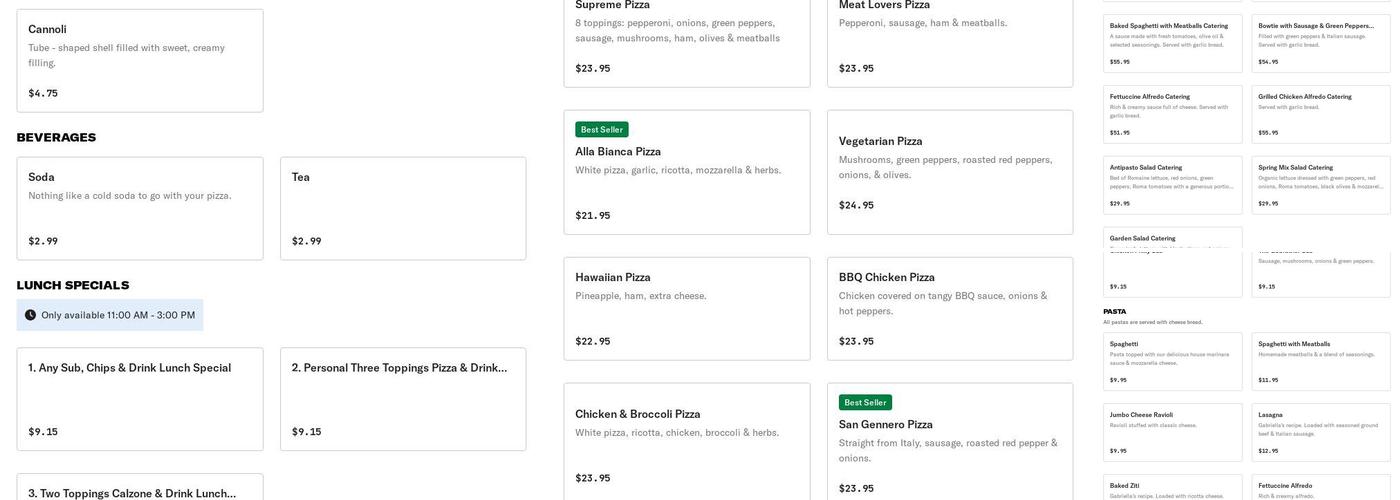 Simms Pizzeria Menu