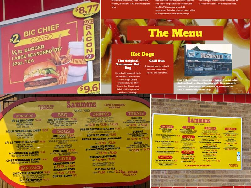 Sammons Hot Dogs Menu