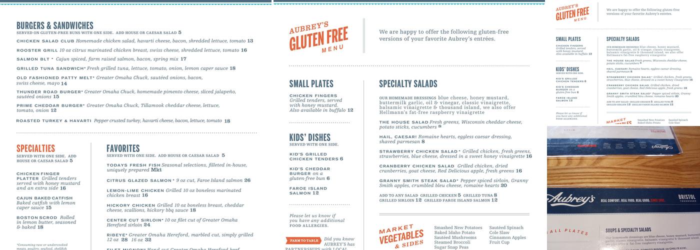 Aubrey's Menu