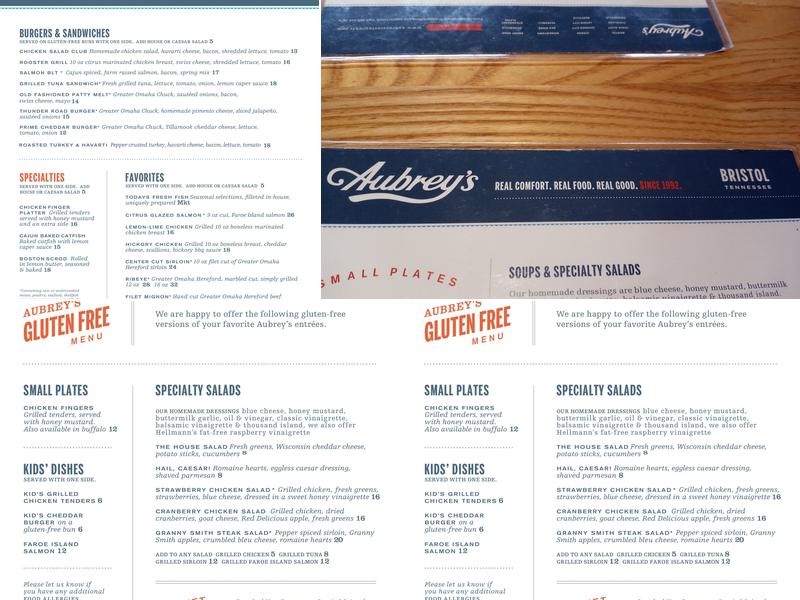Aubrey's Menu