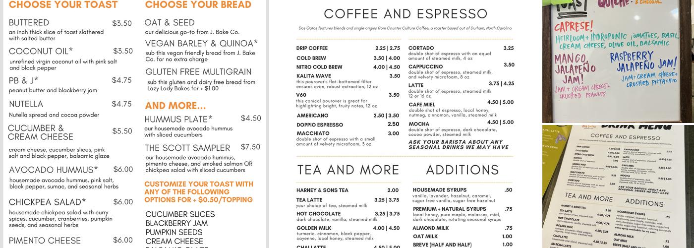 Dos Gatos Coffee Bar Menu