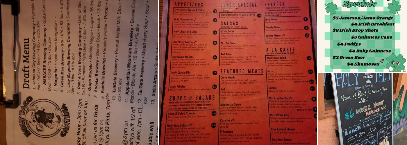Holy Taco Cantina Downtown Menu
