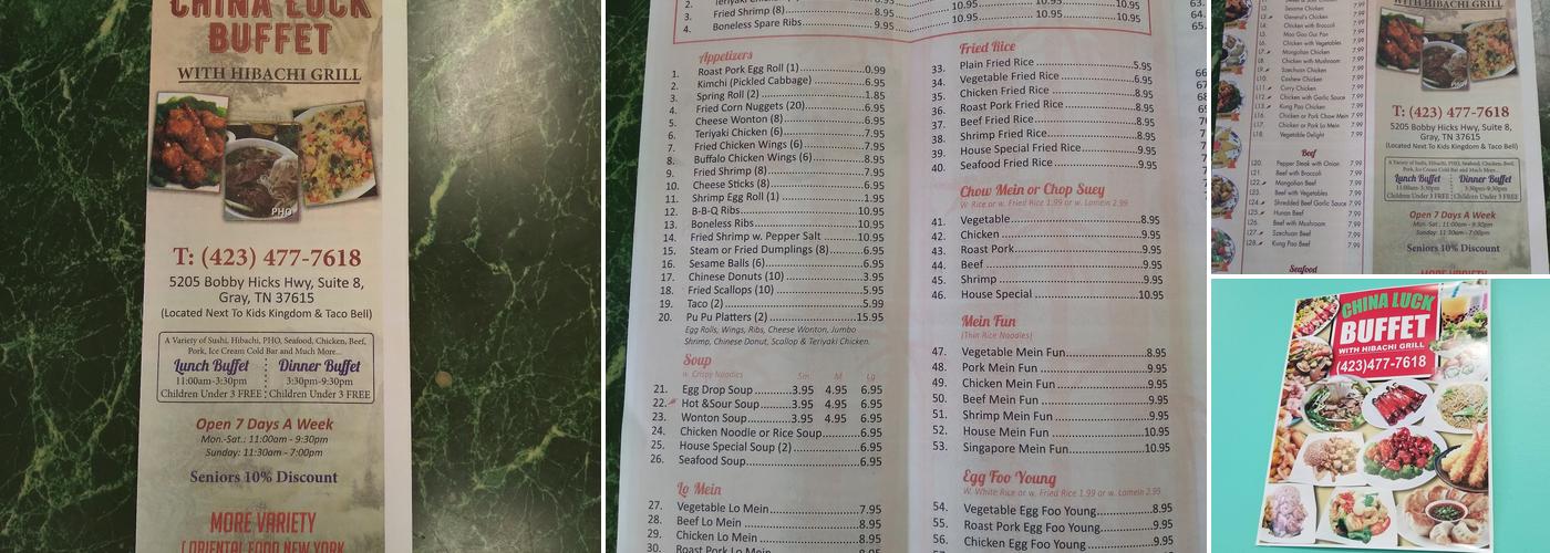 China Luck Buffet Menu