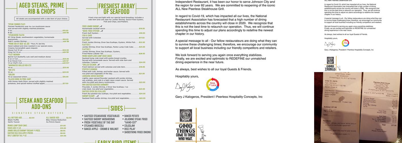 Peerless Steakhouse Grill Menu