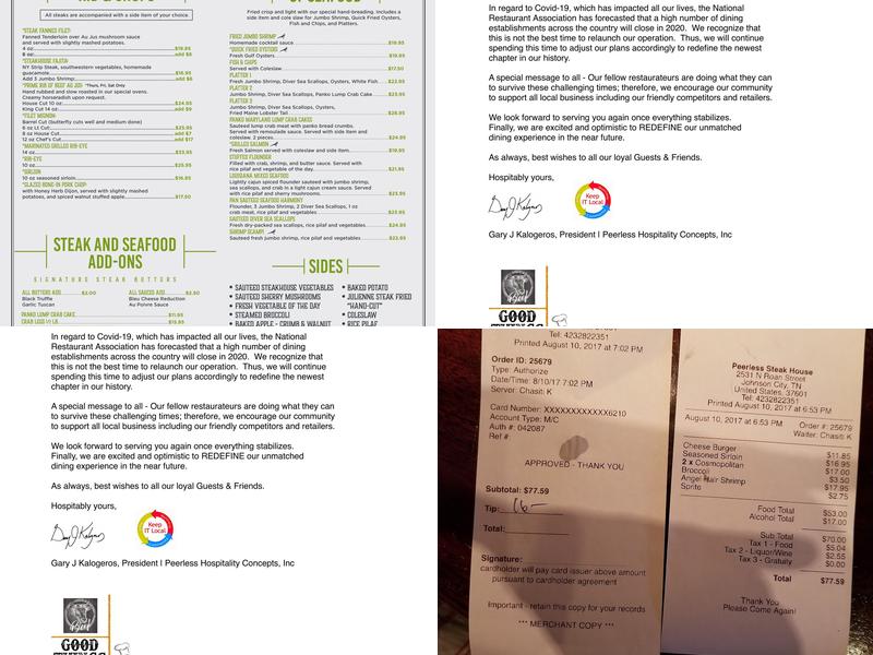 Peerless Steakhouse Grill Menu