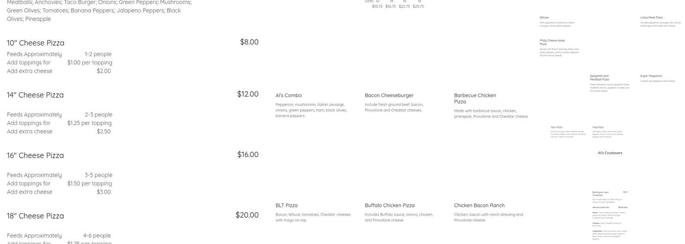 Al's Pizza Menu