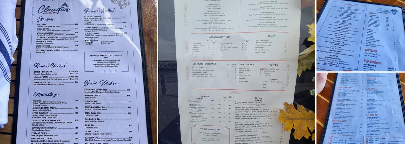 Claudio's Waterfront Menu