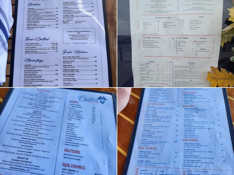 Claudio's Waterfront Menu