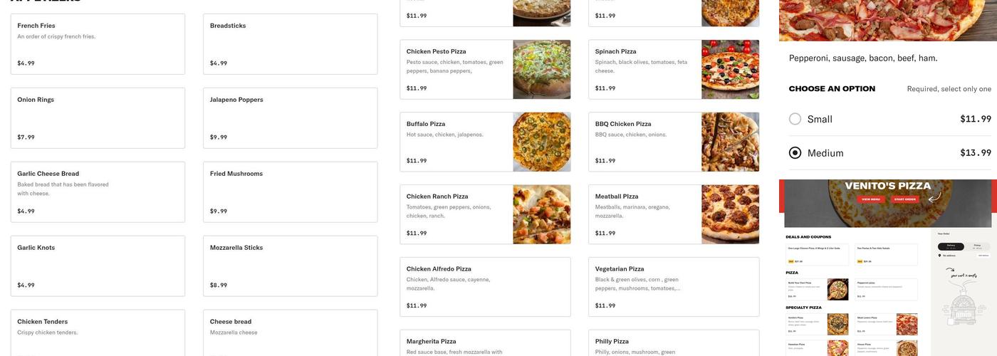 Venito's Pizza Menu