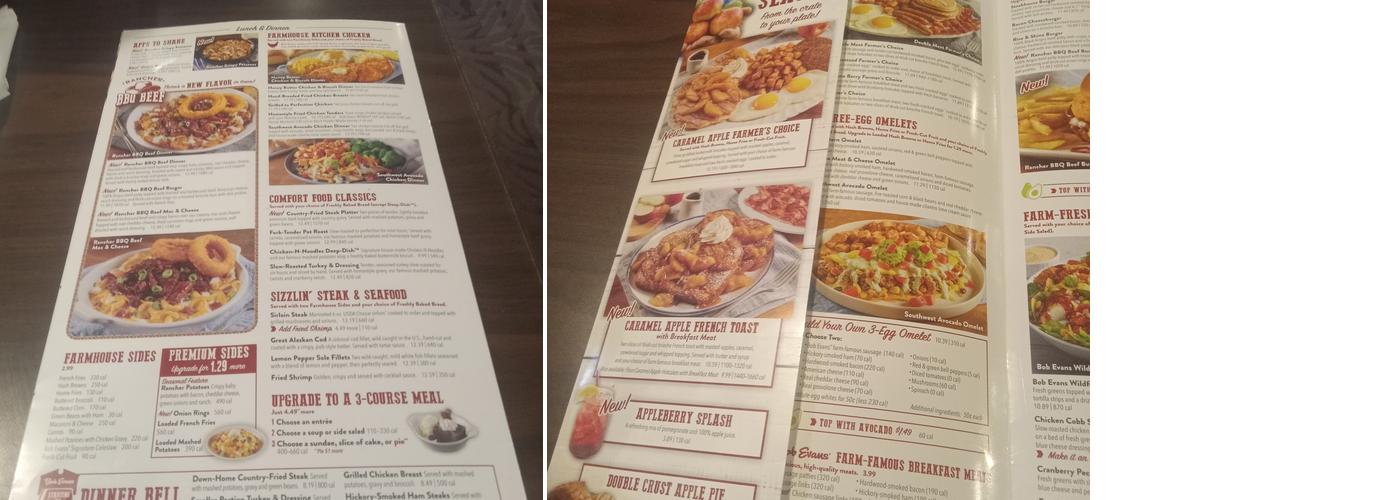 Bob Evans Menu