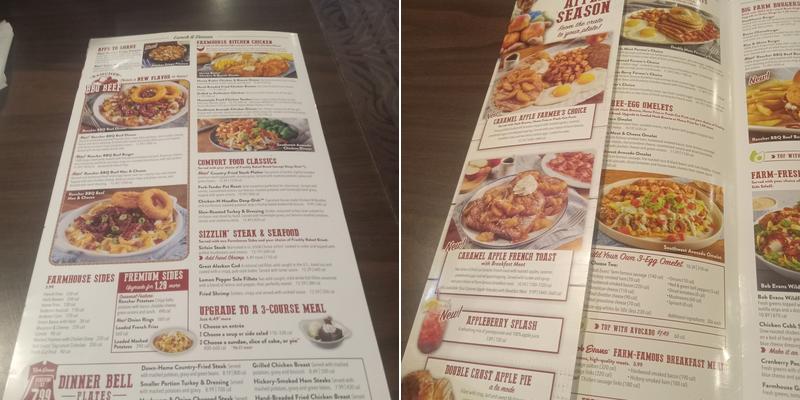 Bob Evans Menu