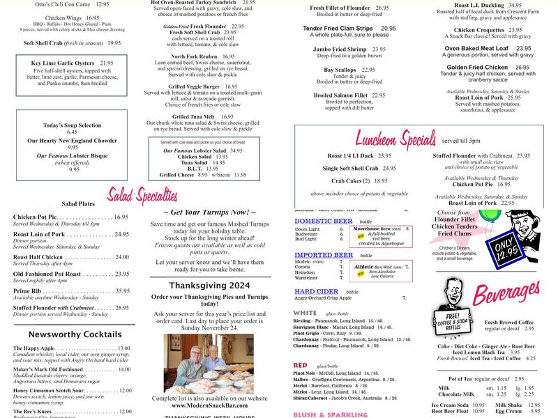 Modern Snack Bar Menu