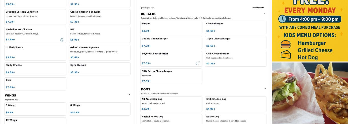 West Coast Burgers & Dogs Menu