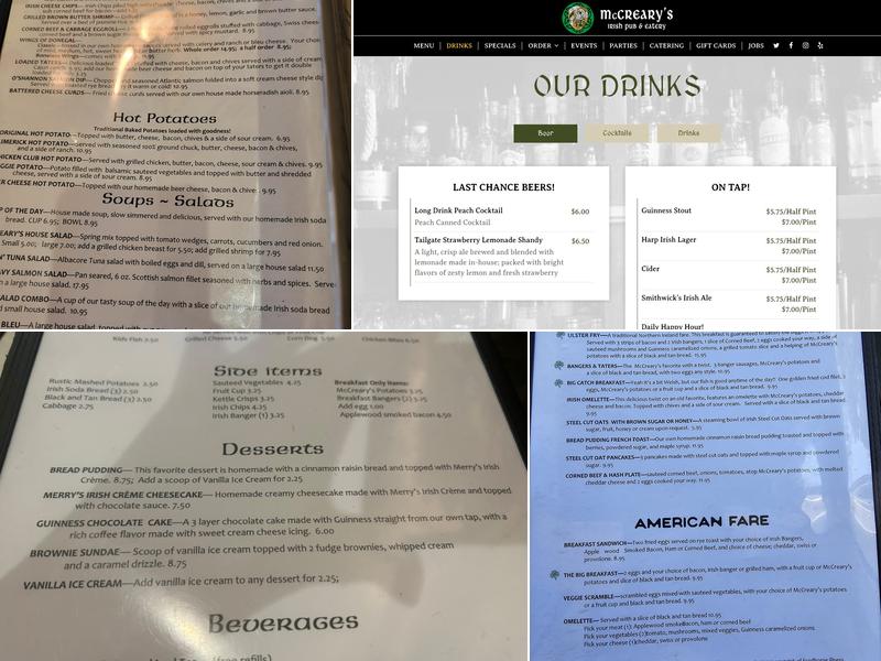 McCreary's Irish Pub & Eatery Menu