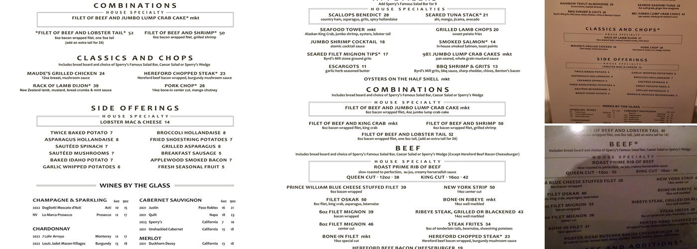Sperry's Cool Springs Menu
