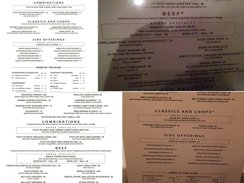 Sperry's Cool Springs Menu