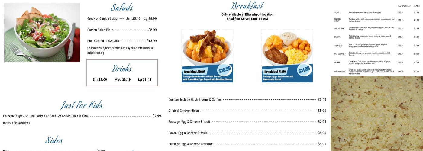Pyramids Cafe Menu