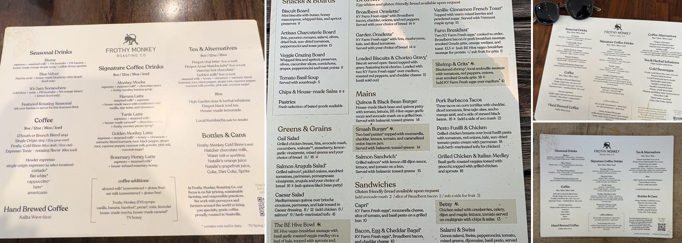 Frothy Monkey Menu