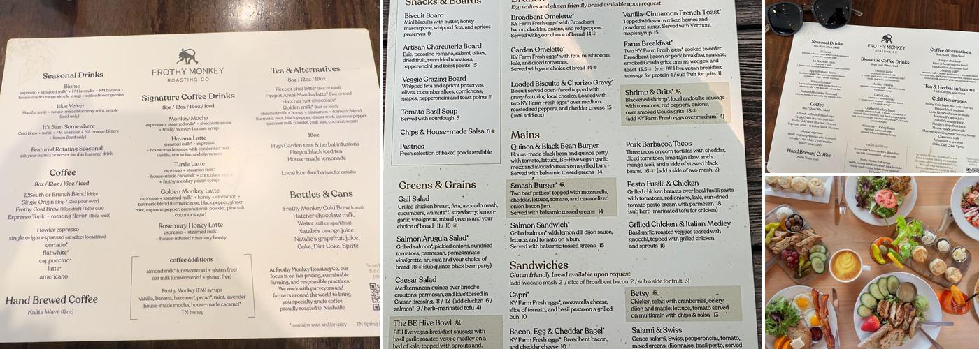 Frothy Monkey Menu
