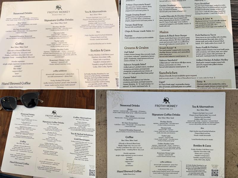 Frothy Monkey Menu