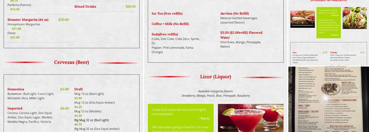 Pancho's Place - Franklin Menu