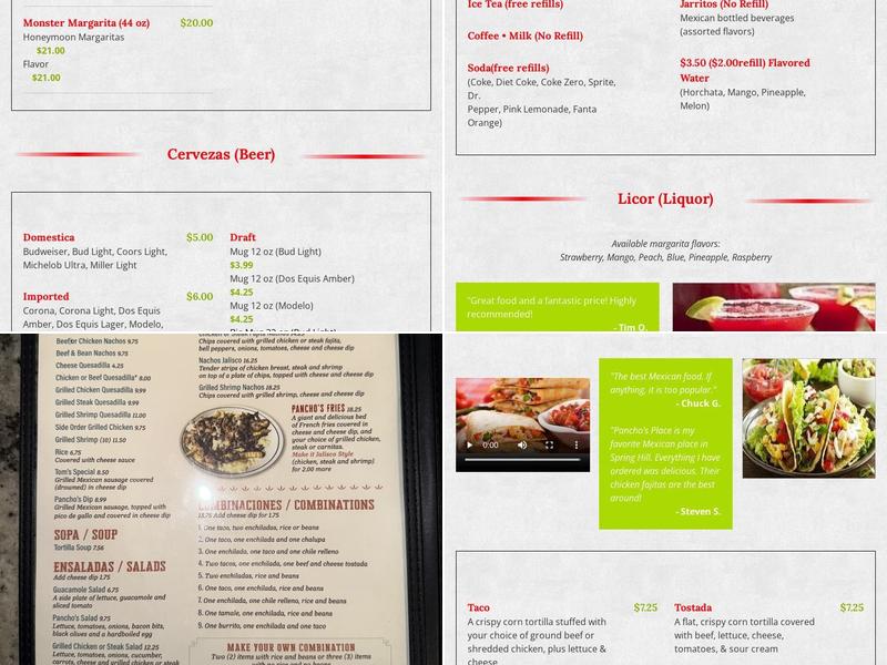 Pancho's Place - Franklin Menu