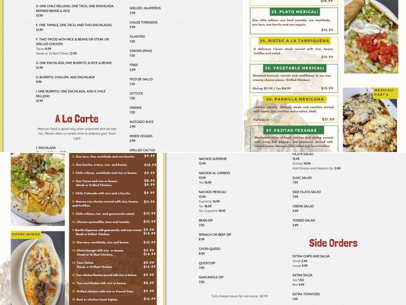 Mexicali Grill Menu