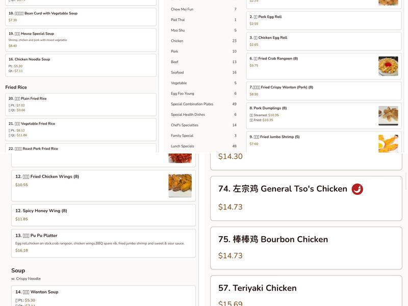 Chopstix Chinese Restaurant Menu