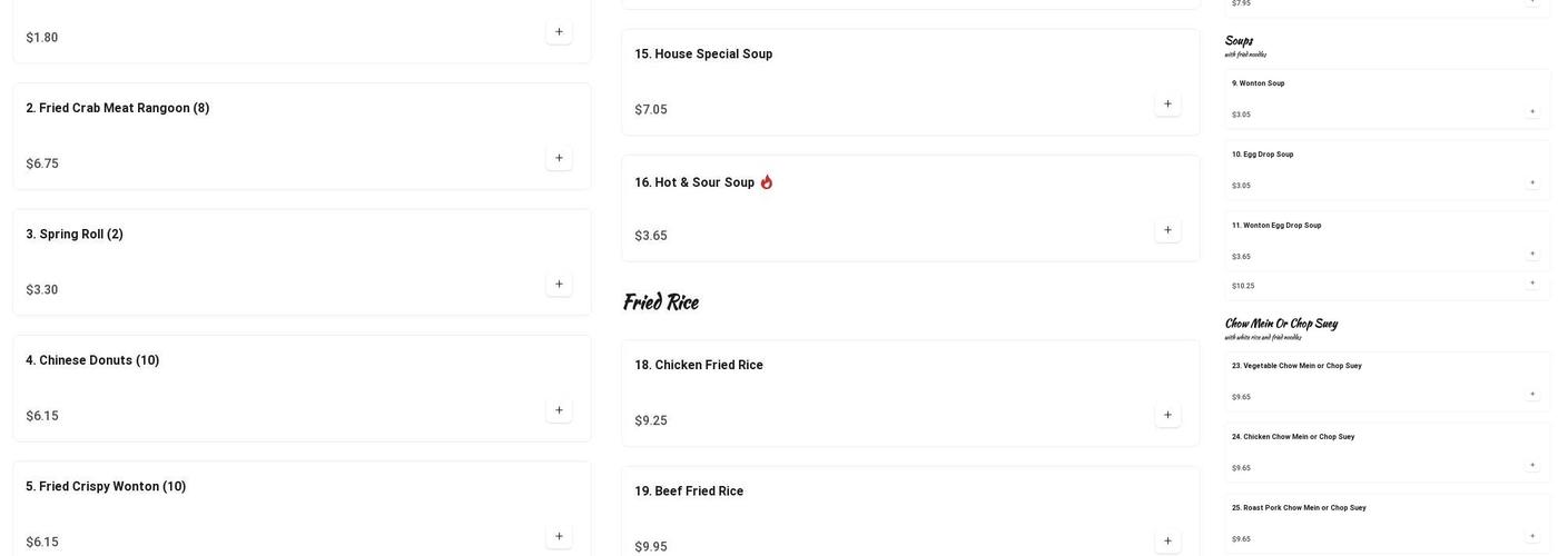 Super China Buffet Menu