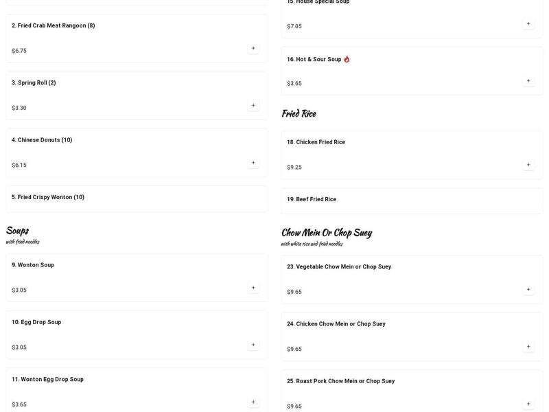 Super China Buffet Menu