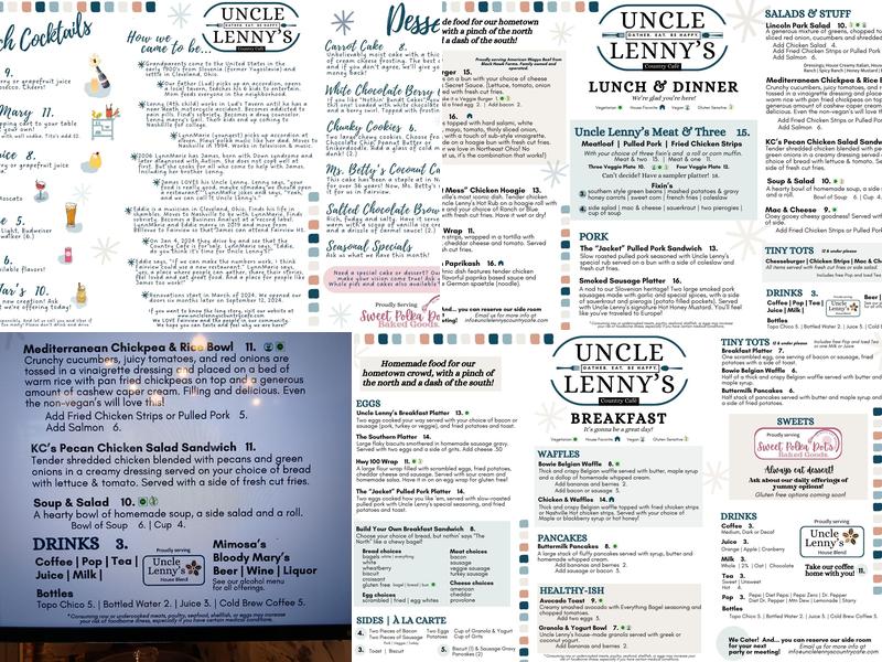 Uncle Lenny's Country Cafe Menu