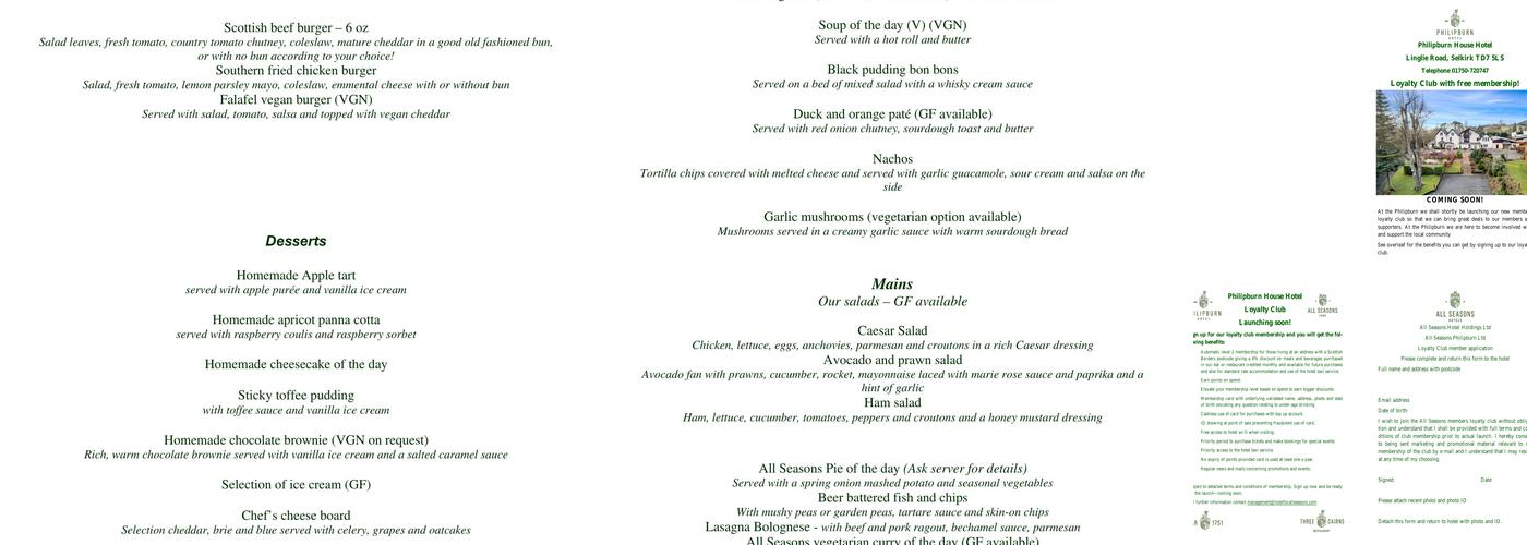 Philipburn Restaurant Menu